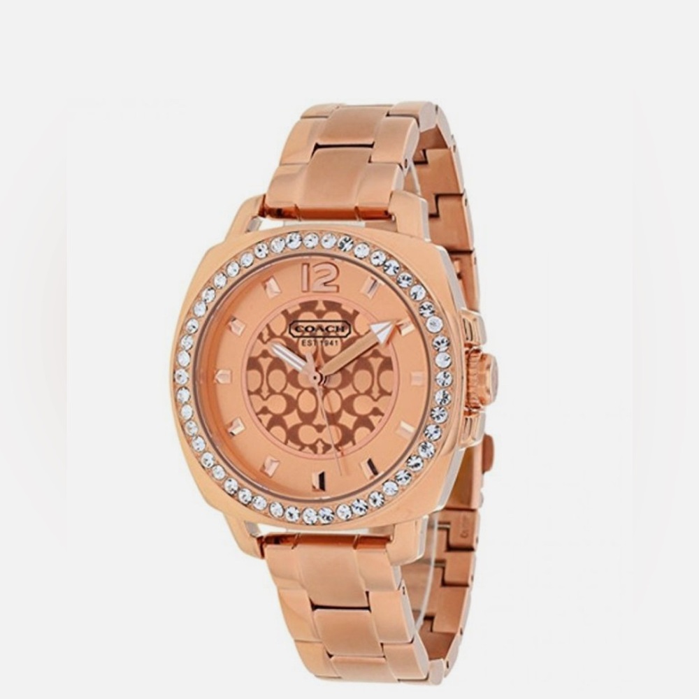 Coach Gold Watch with Crystal Accents and Metal Link Bracelet